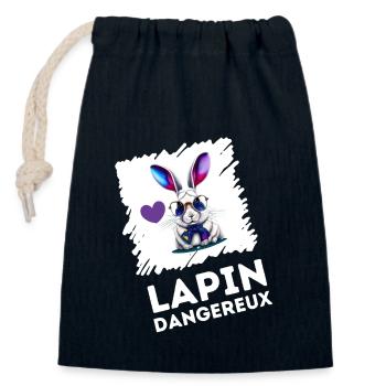 lapin dangereux drôle tshirt happy easter day - Sac cadeau en coton avec cordon (14 x 20 cm) - bleu marine - Devant