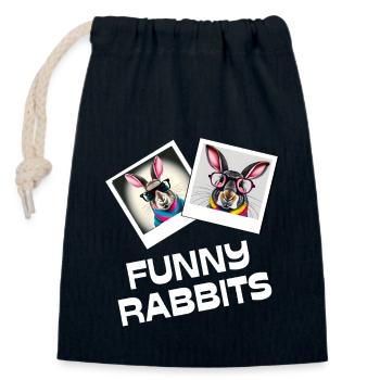 Funny rabbit lapin drôle lunettes happy easter day - Sac cadeau en coton avec cordon (14 x 20 cm) - bleu marine - Devant