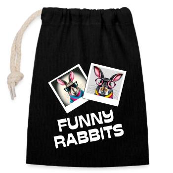 Funny rabbit lapin drôle lunettes happy easter day - Sac cadeau en coton avec cordon (14 x 20 cm) - noir - Devant