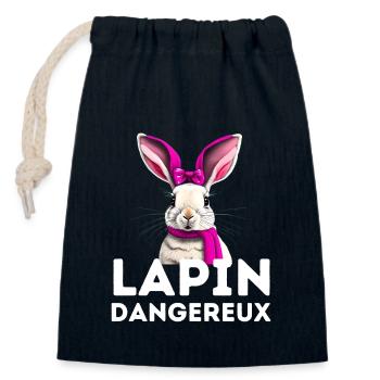 lapin dangereux drôle tshirt happy easter day - Sac cadeau en coton avec cordon (14 x 20 cm) - bleu marine - Devant