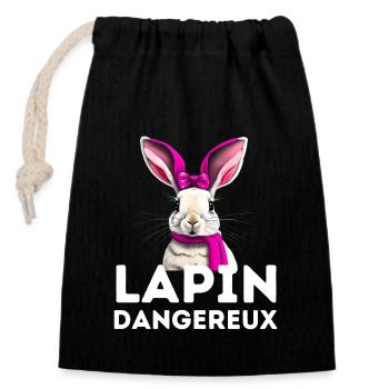 lapin dangereux drôle tshirt happy easter day - Sac cadeau en coton avec cordon (14 x 20 cm) - noir - Devant