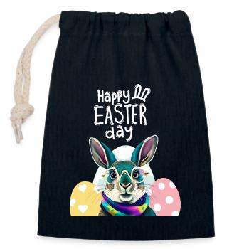 Funny rabbit lapin drôle lunettes bunny easter day - Sac cadeau en coton avec cordon (14 x 20 cm) - bleu marine - Devant