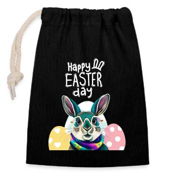 Funny rabbit lapin drôle lunettes bunny easter day - Sac cadeau en coton avec cordon (14 x 20 cm) - noir - Devant