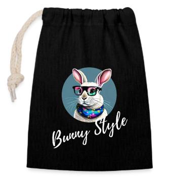 Bunny style rabbit funny glasses happy easter day - Closable cotton gift bag (14x20cm) - black - Front