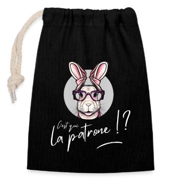 Who's the boss rabbit funny bunny easter day - Closable cotton gift bag (14x20cm) - black - Front