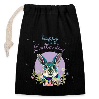 Funny rabbit funny glasses bunny easter day - Closable cotton gift bag (14x20cm) - black - Front