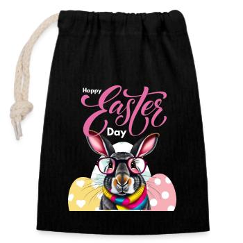 Funny rabbit funny glasses bunny easter day - Closable cotton gift bag (14x20cm) - black - Front
