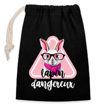 rabbit funny tshirt happy easter day - Closable cotton gift bag (14x20cm) - black - Front