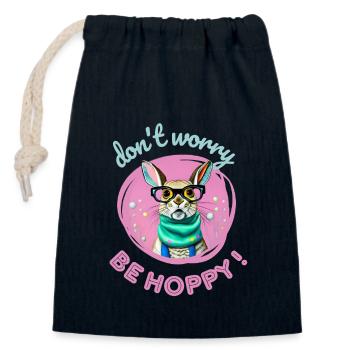 Don't worry be hoppy lapin drôle lunettes easter - Sac cadeau en coton avec cordon (14 x 20 cm) - bleu marine - Devant