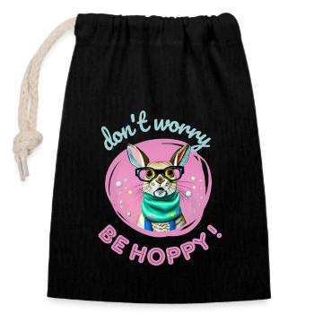 Don't worry be hoppy lapin drôle lunettes easter - Sac cadeau en coton avec cordon (14 x 20 cm) - noir - Devant