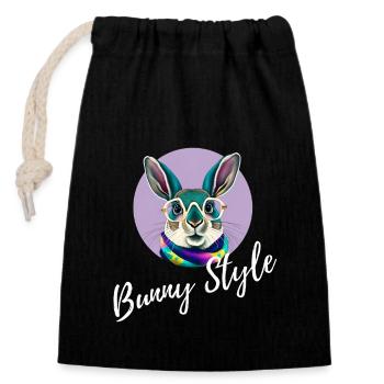 Bunny style lapin drôle lunettes happy easter day - Sac cadeau en coton avec cordon (14 x 20 cm) - noir - Devant