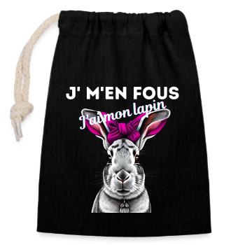 Je m'en fous j'ai mon lapin, lapin mignon lunettes - Sac cadeau en coton avec cordon (14 x 20 cm) - noir - Devant