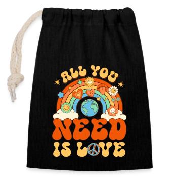 Groovy All You Need Is Love Rainbow - Closable cotton gift bag (14x20cm) - black - Front