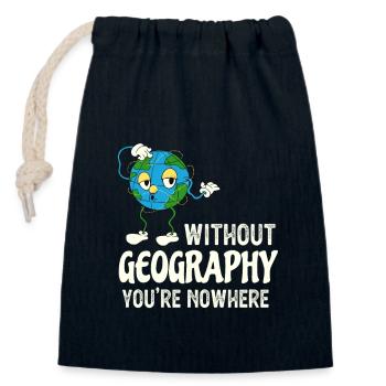 Funny Geography Teacher Quote Cartoon Globe - Closable cotton gift bag (14x20cm) - navy - Front