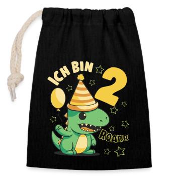 Geburtstagsshirt 2 Jahre Dino Roar ich bin 2 Junge - Verschließbarer Geschenkbeutel aus Baumwolle (14x20cm) - Schwarz - Vorne