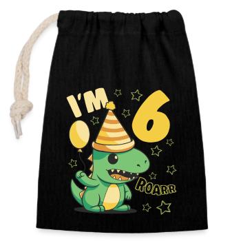 Dinosaur Birthday Party 6 Year Old Boy 6 Yrs Gift - Verschließbarer Geschenkbeutel aus Baumwolle (14x20cm) - Schwarz - Vorne