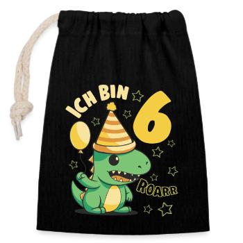 Geburtstagsshirt 6 Jahre Dino Roar ich bin 6 Junge - Verschließbarer Geschenkbeutel aus Baumwolle (14x20cm) - Schwarz - Vorne