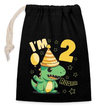 Dinosaur Birthday Party 2 Year Old Boy 2 Yrs Gift - Verschließbarer Geschenkbeutel aus Baumwolle (14x20cm) - Schwarz - Vorne