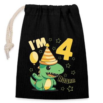 Dinosaur Birthday Party 4 Year Old Boy 4 Yrs Gift - Verschließbarer Geschenkbeutel aus Baumwolle (14x20cm) - Schwarz - Vorne