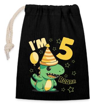 Dinosaur Birthday Party 5 Year Old Boy 5 Yrs Gift - Closable cotton gift bag (14x20cm) - black - Front