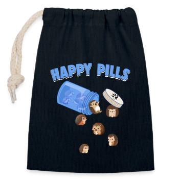 Happy Pills Hedghogs Lustige Skurrile Igelliebe - Verschließbarer Geschenkbeutel aus Baumwolle (14x20cm) - Navy - Vorne