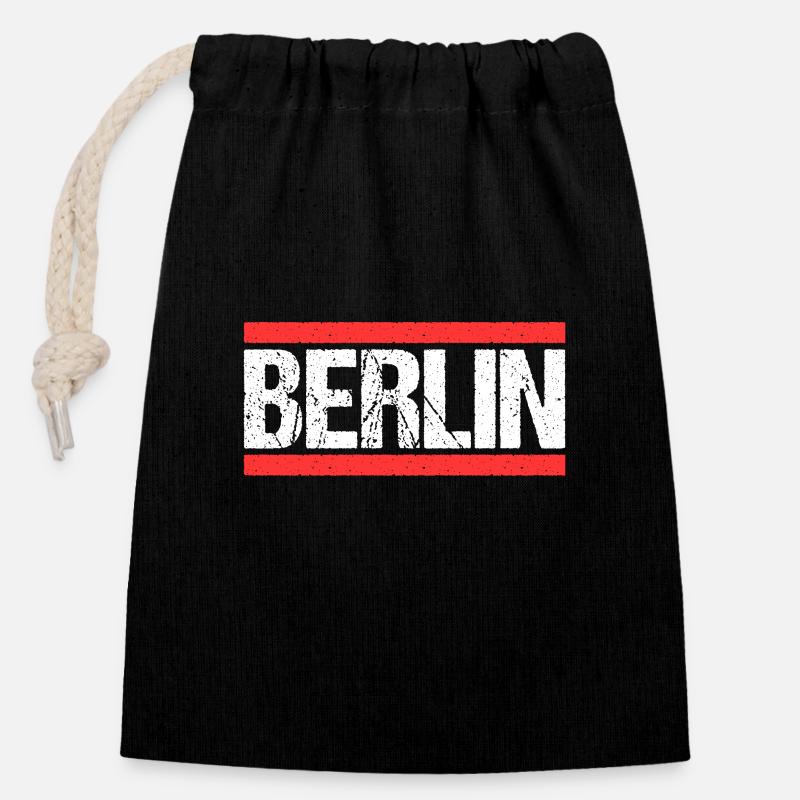 Berlin Berlinerin Berliner Stadt Berlin - Verschließbarer Geschenkbeutel aus Baumwolle (14x20cm) - Schwarz