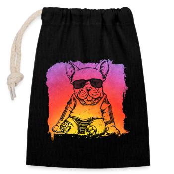 Bouledogue français - Sac cadeau en coton avec cordon (14 x 20 cm) - noir - Devant