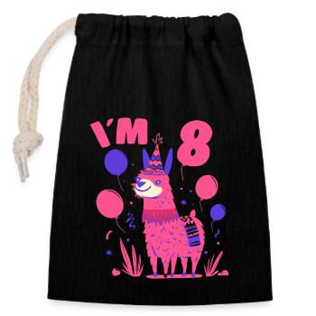 Cute Lama Birthday Motif for Girls I'm 8 Gift Idea - Verschließbarer Geschenkbeutel aus Baumwolle (14x20cm) - Schwarz - Vorne