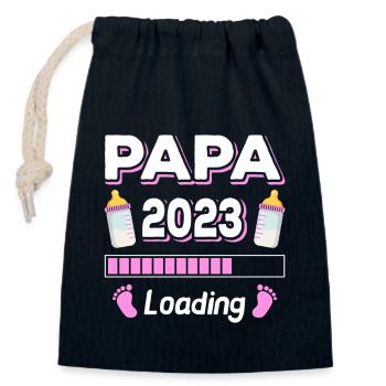 Papa Loading 2023 Père Fête des Pères - Sac cadeau en coton avec cordon (14 x 20 cm) - bleu marine - Devant