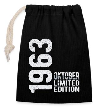 Octobre 1963 édition limitée Année de naissance - Sac cadeau en coton avec cordon (14 x 20 cm) - noir - Devant