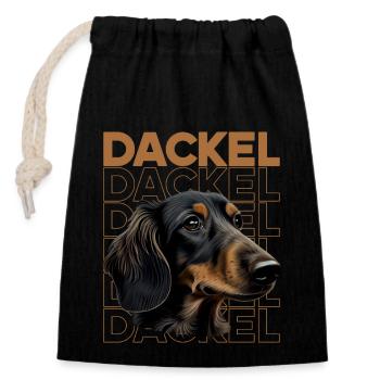 Rauhaardackel Dachshund Hund Hunde Welpe Dackel - Verschließbarer Geschenkbeutel aus Baumwolle (14x20cm) - Schwarz - Vorne