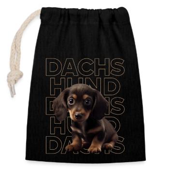 Rauhaardackel Dachshund Hund Hunde Welpe Dackel - Verschließbarer Geschenkbeutel aus Baumwolle (14x20cm) - Schwarz - Vorne
