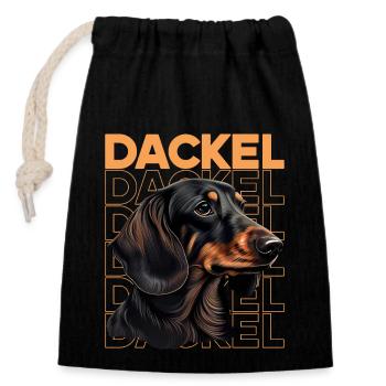 Rauhaardackel Dachshund Hund Hunde Welpe Dackel - Verschließbarer Geschenkbeutel aus Baumwolle (14x20cm) - Schwarz - Vorne