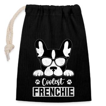 Coolest frenchie - Verschließbarer Geschenkbeutel aus Baumwolle (14x20cm) - Schwarz - Vorne