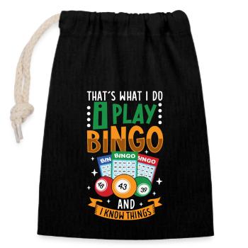 Jeu de cartes de bingo Grand-mère Joueur de bingo Cartes de bingo - Sac cadeau en coton avec cordon (14 x 20 cm) - noir - Devant