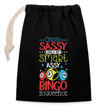 Jeu de cartes de bingo Grand-mère Joueur de bingo Cartes de bingo - Sac cadeau en coton avec cordon (14 x 20 cm) - noir - Devant