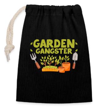 Jardin Gangster Drôle de jardinier Agriculteur - Sac cadeau en coton avec cordon (14 x 20 cm) - noir - Devant