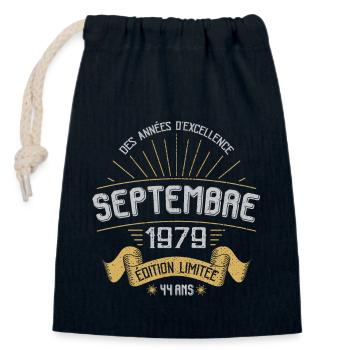 Princesses nées en septembre 1979 - Sac cadeau en coton avec cordon (14 x 20 cm) - bleu marine - Devant
