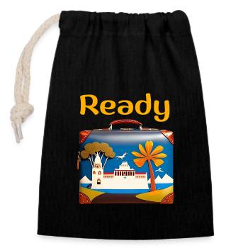 "Ready to travel", Van Life T-Shirt - Verschließbarer Geschenkbeutel aus Baumwolle (14x20cm) - Schwarz - Vorne