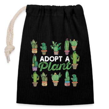 Adopt a Plant Fun Gardening - Closable cotton gift bag (14x20cm) - black - Front