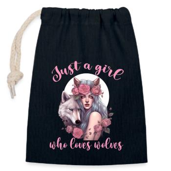 Juste une fille qui aime les loups Graphic Design Girl - Sac cadeau en coton avec cordon (14 x 20 cm) - bleu marine - Devant