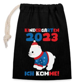 Kindergarten 2023 Ich Komme Jungen Kita Geschenk - Verschließbarer Geschenkbeutel aus Baumwolle (14x20cm) - Schwarz - Vorne