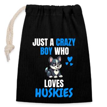 Crazy Young Dog Owner Dog Gift Husky - Sac cadeau en coton avec cordon (14 x 20 cm) - noir - Devant