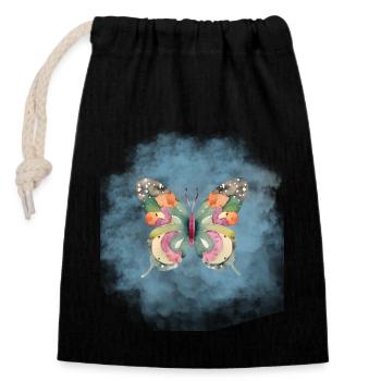 Butterflies pattern - Sac cadeau en coton avec cordon (14 x 20 cm) - noir - Devant