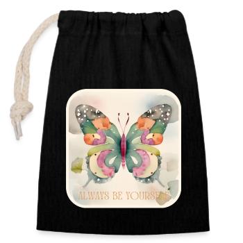 Butterflies pattern - Sac cadeau en coton avec cordon (14 x 20 cm) - noir - Devant