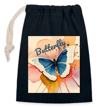 Butterflies pattern - Sac cadeau en coton avec cordon (14 x 20 cm) - bleu marine - Devant