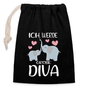 Werde Große Schwester Diva Verkünden Elefanten - Verschließbarer Geschenkbeutel aus Baumwolle (14x20cm) - Schwarz - Vorne