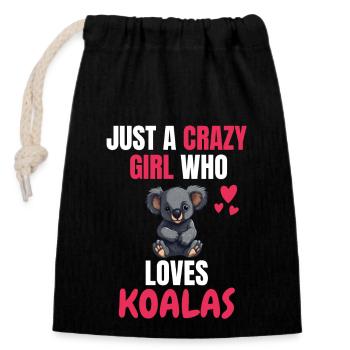 Crazy Girl Australie Animal Gift Koala - Sac cadeau en coton avec cordon (14 x 20 cm) - noir - Devant