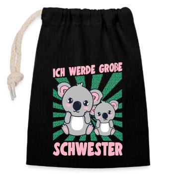 Ich Werde Große Schwester Ideen Koala Mädchen - Verschließbarer Geschenkbeutel aus Baumwolle (14x20cm) - Schwarz - Vorne
