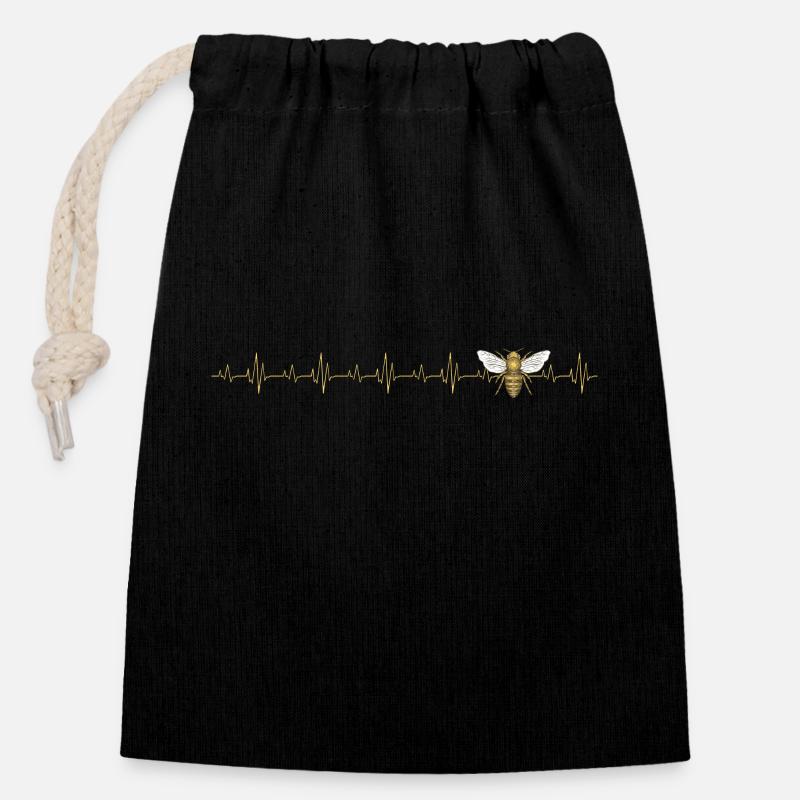 Heartbee bee - Closable cotton gift bag (14x20cm) - black